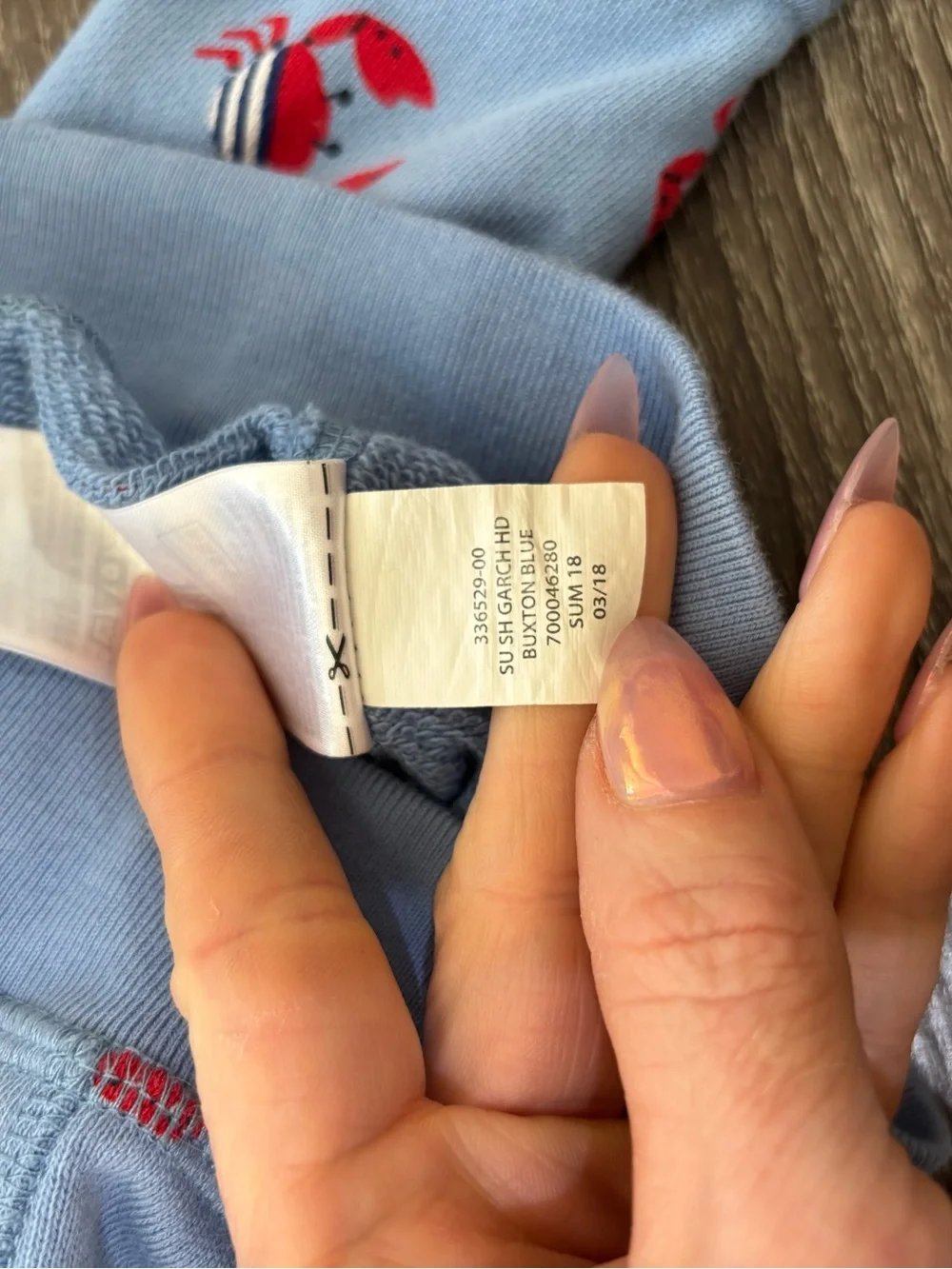 Baby Gap Light Blue Red Crab Print Logo Zip Hoodie Infant 6-12 Month New England